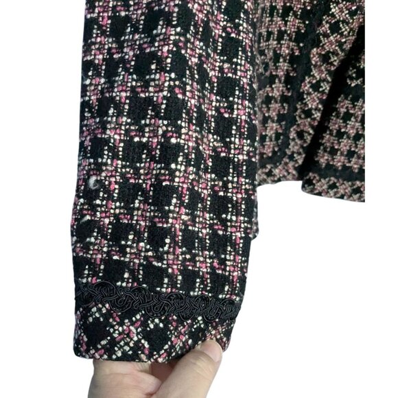 Appleseeds Womens Tweed Jacket Sz 20 Black & Pink Plaid Long Sleeve Lined - Picture 7 of 12